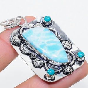 Larimar Handmade 925 Sterling Silver Jewelry Pendant 2.29" NEW